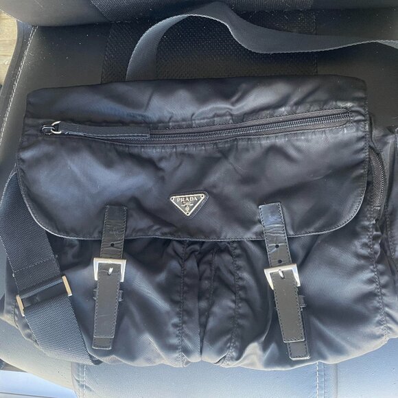 Prada Black Nylon Triangle Logo Messenger Bag - Picture 1 of 2